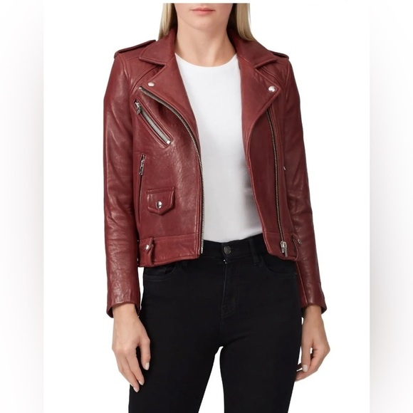 IRO Ebenya moto jacket red maroon lamb leather biker zipper fall autumn small - Picture 3 of 16